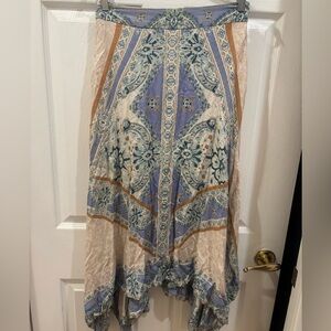 Free People Bohemian Blue and Cream “Traveler” Voile  Skirt